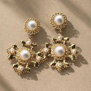 Pearl Drop Victorian Style Gold Earrings